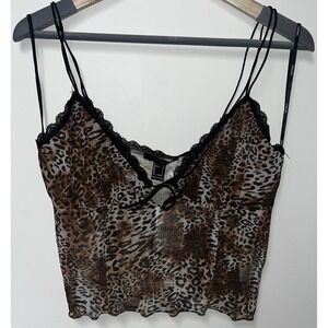 Forever 21 Leopard Print Camisole Sheet Cropped L NEW Y2K McBling Lettuce Hem